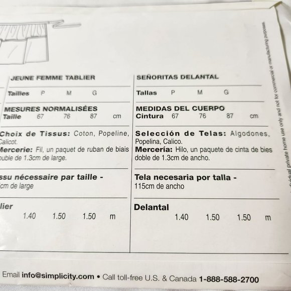 Simplicity 2010 Pattern UNCUT Sew Simple One Easy Project Half Apron with Patch - Picture 3 of 5